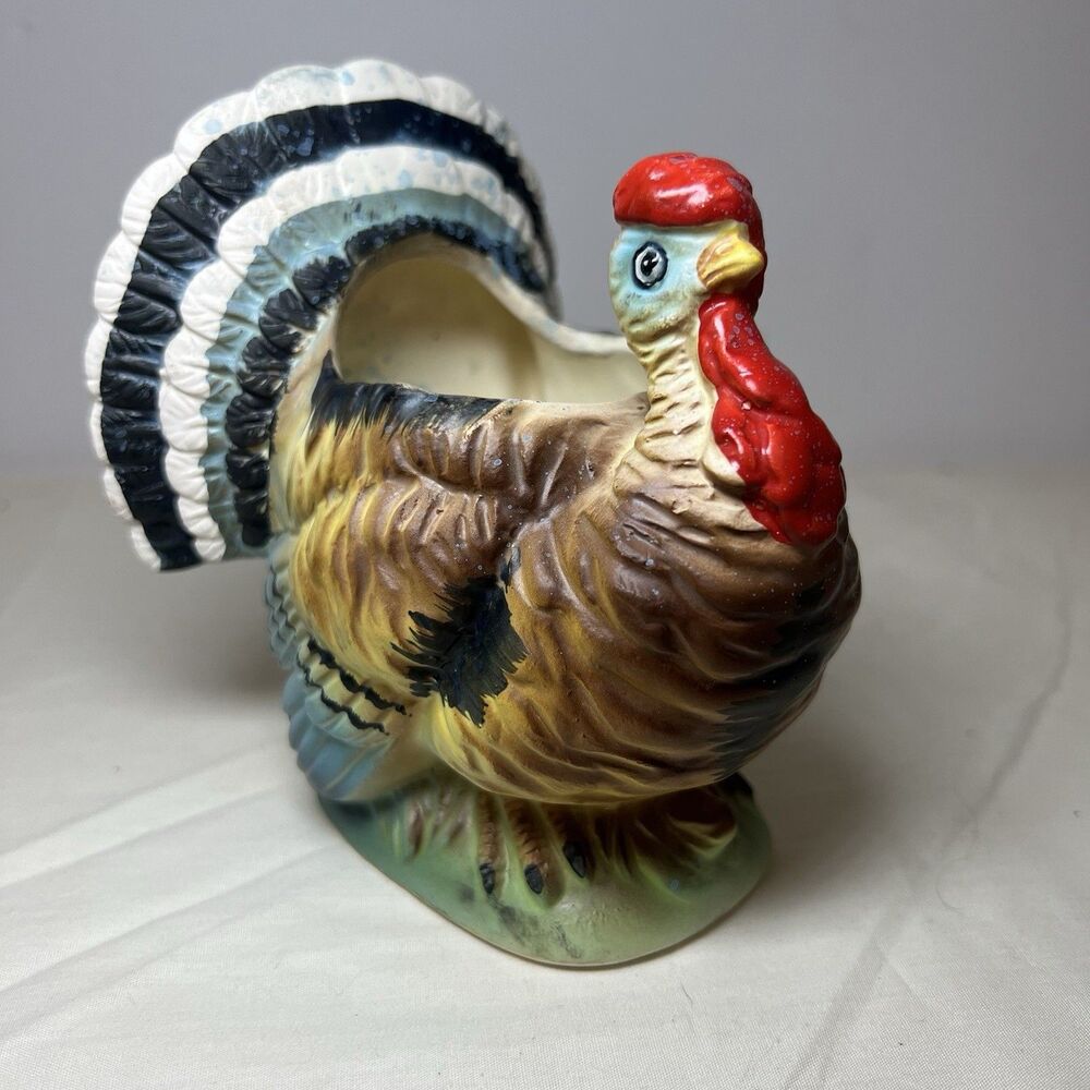 Vintage Relpo 5503 Turkey Planter MCM Thanksgiving Fall Decor